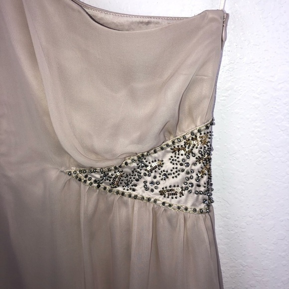 Free People Dress Size 2 Fairy One Shoulder Chiffon Goddess Champagne beaded P - Picture 4 of 8